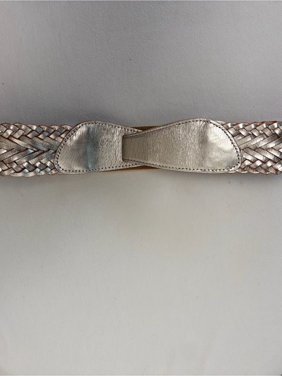 Linea Pelle Woven Leather 2” W Buckleless Belt, stretch, silver/Brown, S, EUC main image 9